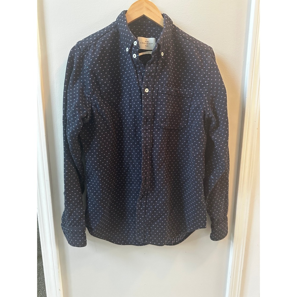 A Kind of Guise Munich Mens Navy Textured Geometric Button Down Shirt Handmade